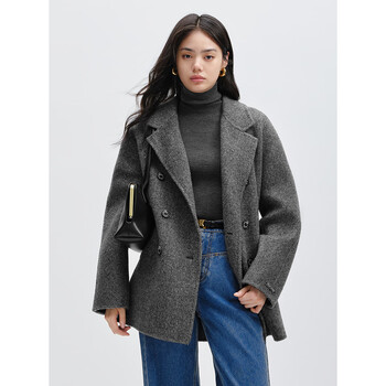 Peacebird zhang jingyi's same style master series alpaca heritage coat double-sided woolen winter short coat* gray m