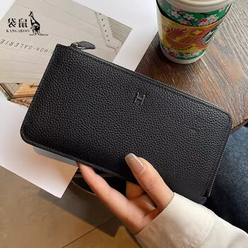 Kangaroo leather wallet women's 2025 new card holder two-in-one long niche design long clip internet celebrity anti-degaussing black