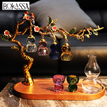 Ramasoon creative personality high-end light luxury gourd colored crystal glass spirit glass white wine glass set wine gift box set diamond faceted gourd white wine glass set leather suitcase gift box