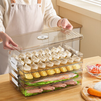 Jeko&jeko dumpling storage box refrigerator food-grade frozen dumplings and wonton tray multi-layer quick-frozen storage box 2 layers transparent green medium short style