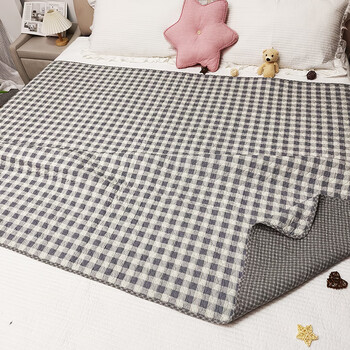 Rsrddy double-sided pure cotton bed cover quilted tatami non-slip non-slip bed sheet pure cotton quilted mattress kang cover universal for all seasons gray small grid double-sided pure cotton high-temperature washing process 150x200cm single piece