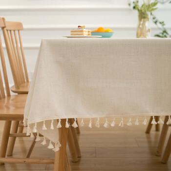 Ranye high-end linen tablecloth, high-end cotton and linen tablecloth, thickened tablecloth, solid color, japanese-style doily, original color tassel pendant style 100*160cm