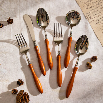 Modern housewife 304 stainless steel western cutlery knife and fork steak knife and fork set high-end knife, fork and spoon three-piece set rosewood two-piece set (fork + table knife)