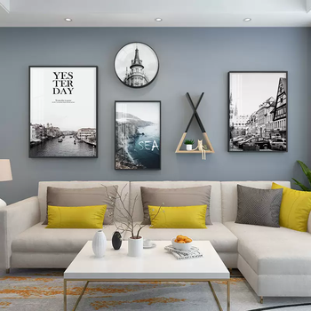 Yusenyi scandinavian living room decorative painting combination simple sofa small background style mural is fresh and modern sea infinite m style (modern black frame) wall size 220x100cm (suitable for 2.84m sofa) thickened brushed aluminum alloy frame (contact customer service for frame color) crystal scratch-resistant screen (