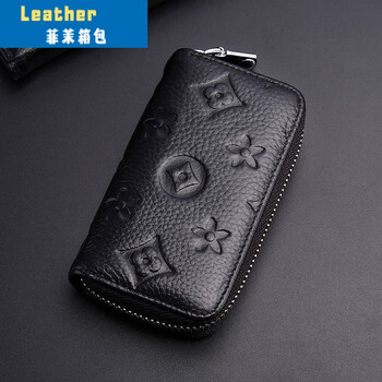 Ye yu's new cowhide universal car key bag for men and women home waist key storage card bag korean simple large capacity black buckle style
