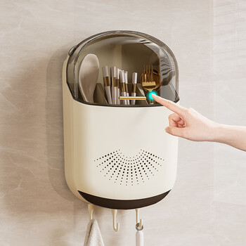 High-end new chopstick storage box wall-mounted household chopstick tube kitchen chopstick spoon storage rack chopstick basket chopstick cage milky white one chopstick tube storage box upgraded and thickened with dustproof cover