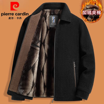 Pierre cardin 2025 new dad autumn and winter velvet thickened outer suit 50 years old 60 middle-aged 70 men's jacket middle-aged and elderly cotton coat black (plus * velvet) xl 180 (suitable for 115-135 pounds)