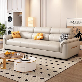Leather sofa living room 2025 new nordic small apartment three-seater four-seater straight solid wood cat scratching leather sofa 2.5 meters large three-seater straight model #come with pillow five-star recommended thick leather model #sponge seat bag