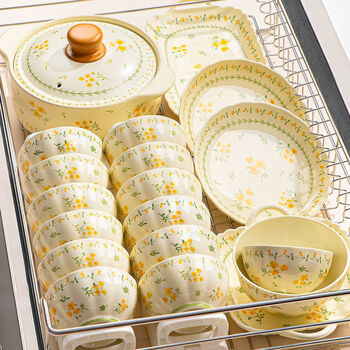 Yomerto underglaze color bowl and dish set for home use 2026 new cream style high-value ceramic tableware set bowl and dish for housewarming flowery land 10-person meal 46-piece set no specifications