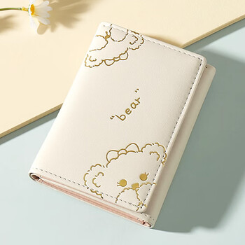 Zhenxi wallet female large capacity card holder student female niche versatile high-end sense folding fashionable folding small zipper bag cute bear wallet white