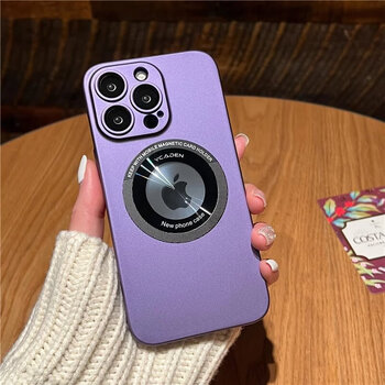 Suitable for skin-feel matte magnetic suction apple 14promax mobile phone case iphone15pro exposed label with lens film dustproof 1312pm full package missing label magnetic suction, matte texture dark night purple iphone 12 pro max