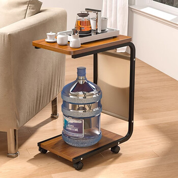 Yisijia mobile tea table tea table side cabinet living room sofa side table small coffee table solid wood small table kettle integrated tea rack mobile model black frame walnut color