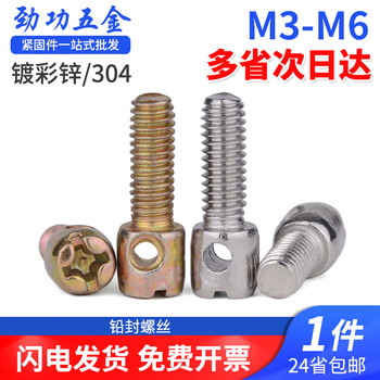 Jinggong m4m5m6 304 stainless steel lead sealing screws galvanized meter screws cross hole screws sealing meter screws l m3*6 full thread (100 pcs/color zinc)