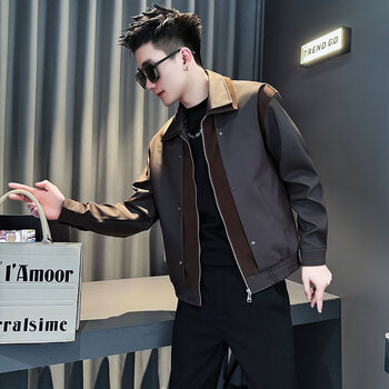 Jason plus velvet leather jacket for men, high-end and handsome, motorcycle pu leather jacket for men, autumn and winter 2025 new casual top a220-sj156 coffee color (regular style) m (recommended 95-110 pounds)