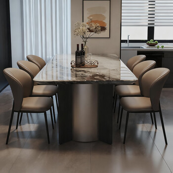 Houyuan modern italian style simple and high-end marble dining table and chair combination home light luxury small rectangular dining table thickened 36mm desktop marble table + 6 chairs 1.8 meters