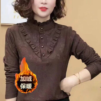 Nesihai double-sided german velvet warm round neck bottoming shirt for women 2025 autumn and winter women's fashion long-sleeved t-shirt women's slim-fitting top, brown 3xl, recommended 110-120 catties