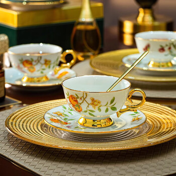 Tao qinquan jingdezhen valentine's day gift coffee cup british and european women's exquisite afternoon tea set luxurious ceramic light luxury pomegranate gift box 1 cup 1 sauce free spoon 200ml