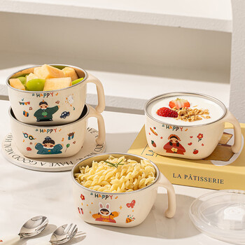 Treejack 316l stainless steel single-handled children's food bowl, special double-layer anti-fall and anti-scald rice and soup bowl for babies