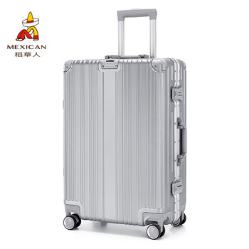 Scarecrow aluminum frame suitcase for men and women 24-inch trolley case password box suitcase business trip leather box checked box silver