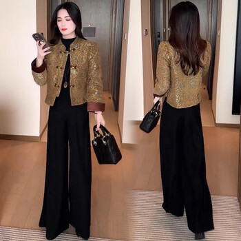 Yi ling new chinese style casual short jacket women 2025 autumn and winter new style western style slim national style jacquard cotton short jacket champagne color-padding l 105-115 jin