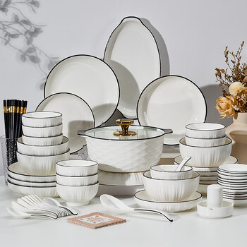 Porcelain gift wanjia jingdong limited bowl household set bowls, plates and tableware 68 pieces free 14 pieces damage guaranteed