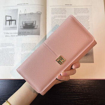 Woodpecker (tucano) women's hand wallet women's long simple mobile phone bag internet celebrity fashion soft leather litchi pattern large capacity wallet pink