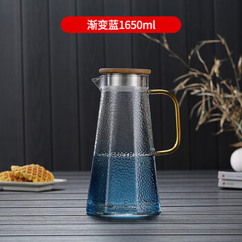 Juqianyi blue cold water kettle glass high temperature resistant kettle household cold water glass kettle cold water cup set household cold water kettle gradient blue 1650ml