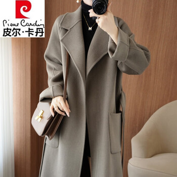 Pierre cardin brand women's clothing 2025 autumn and winter high-end double-sided cashmere coat women's mid-length korean style new woolen coat gray camel same style l 138-158 pounds