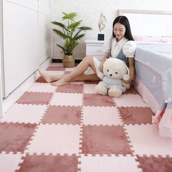 Rsrddy nordic style bedroom floor mat, girl's room, full splicing carpet, bedside blanket, full living room, large area plush mat, light pink + western red, 30cm*30cm, sixty pieces per piece, cm
