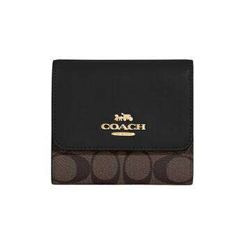 Coach trifold wallet 11 classic presbyopic snap closure, canvas and leather card holder wallet, small size, basic package (bag + dust bag)