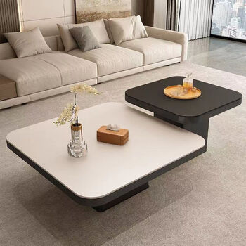 Ready to use out of the box slate coffee table living room light luxury high-end small apartment square combination coffee table 70 pure white + 50 pure black