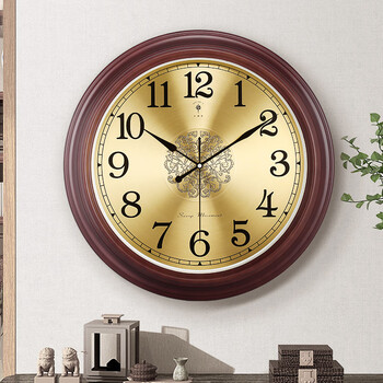 Polaris (polaris) clock wall clock living room high-end new chinese style large size 2025 new home clock modern quartz clock wall hanging coffee wood grain color size 48 cm