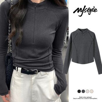 Mj style turtleneck thin velvet bottoming shirt for women 2026 winter half-zip design fishbone slim warm versatile long-sleeved top