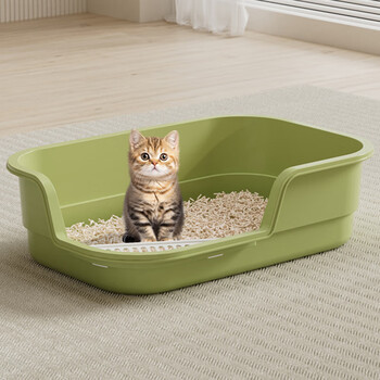 Fu jian kitten litter box anti-splash cat toilet kitten supplies cat poop shovel small litter box novice set kitten litter box green