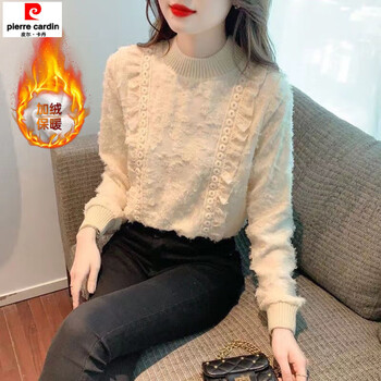 Pierre cardin autumn and winter velvet thickened lace bottoming shirt for women 2025 new top autumn and winter fashionable apricot full body velvet m 95-105 catties