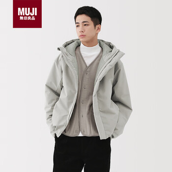 Muji men's hood jacket men's jacket long sleeve 25th autumn and winter new product light silver gray l