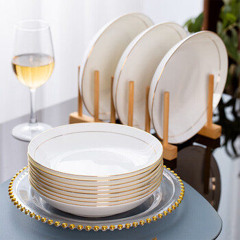 Tao xianghui bone china rice plate dish plate household 8-inch deep plate 10-piece chinese tableware ceramic plate set microwave plate