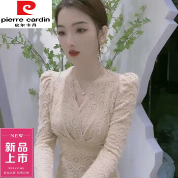 Pierre cardin lace bottoming shirt spring and autumn women's 2025 autumn and winter new outer wear v-neck temperament water-soluble bottoming top