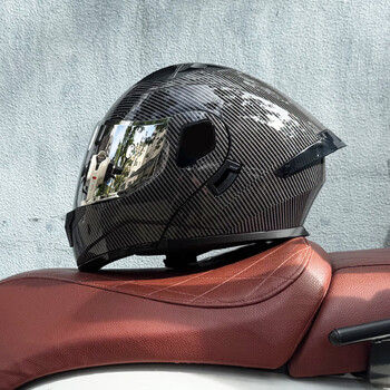 Orz new 3c certified motorcycle face-up helmet bluetooth slot dual lens helmet men's and women's semi-full cover helmet four seasons personalized tail wing black fiber pattern aurora silver (night vision available) xl