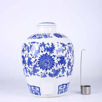 Kshk jingdezhen ceramic wine jar 10 jins 20 jins 30 jins 50 jins sealed wine bottle liquor brewing jar wine storage jar 10 jins of lotus without holes with wine lift