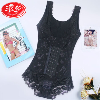 Langsha (langsha) enhanced version of the body-shaping garment, one-piece tummy-tightening, stomach-tightening, waist-lifting, butt-lifting, postpartum belly-reducing, body-shaping underwear, thin, black triangle buckle, s, suitable for 80-95 pounds