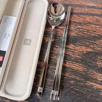 Zwilling german-made portable tableware 304 stainless steel chopsticks spoon and fork set student adult travel set spoon + chopsticks + fixed stand + box