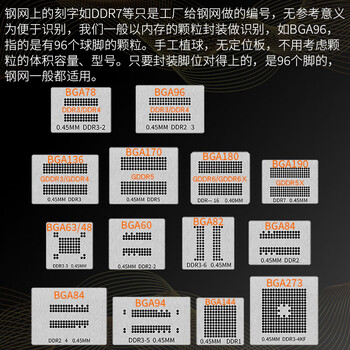 14-piece set of memory and video memory chip ball planting steel mesh bga78bga96bga170 gddr5 ddr tin planting mesh 4bga170 small steel mesh 1 gddr5