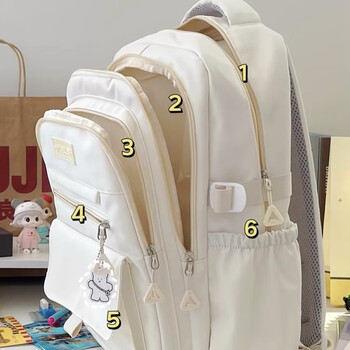 Kuang rui's high-looking schoolbag, junior high school girl's large-capacity high school student niche backpack, simple travel computer backpack, white (with bread slice pendant + 1 small pendant)