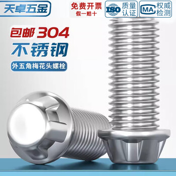 Tianzhuo hardware 304 stainless steel anti-theft screw railway high-speed rail special anti-rust bolt outer pentagonal plum blossom head grounding terminal m16 m16*25 single screw