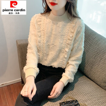 Chujing 2025 winter new style velvet thickened lace shirt half turtleneck bottoming shirt simple commuter style long-sleeved top small shirt off-white s recommended 80-95 catties