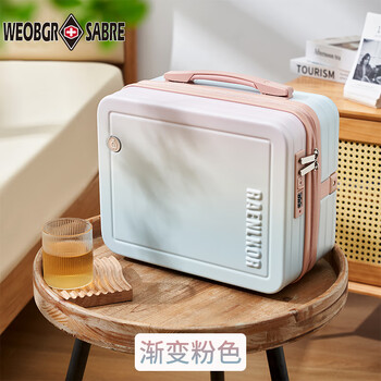 Weobgr saber swiss army knife gradient portable cosmetic case 14 can be boarded, lightweight and high-value small can hang wide trolley luggage gradient pink frosted texture + waterproof box surface 14 inches