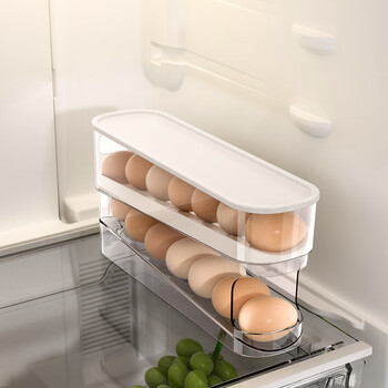 Zhuoji light luxury slide egg box refrigerator special automatic egg roller kitchen double-layer anti-fall egg storage box transparent white-double-layer single pack