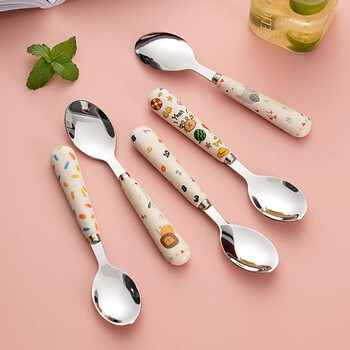 Onlycook cute children's spoon 304 stainless steel cartoon baby rice spoon anti-fall baby food tableware ocean 1 piece / refer to the second picture for size