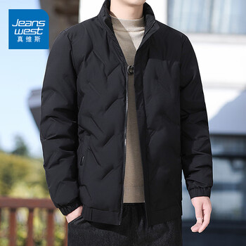 Jeanswest down jacket men's 2025 autumn and winter new warm, loose, casual, comfortable and versatile stand-up collar jacket for men, black xl